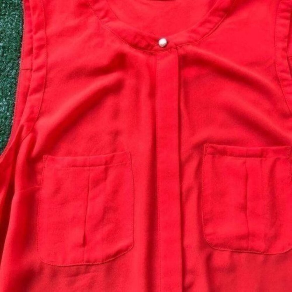 Orange Button Down Tunic Sleeveless Slightly Sheer Top Size S/M - Picture 6 of 8